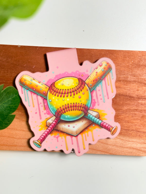 Pink Softball Drip Magnetic Bookmark