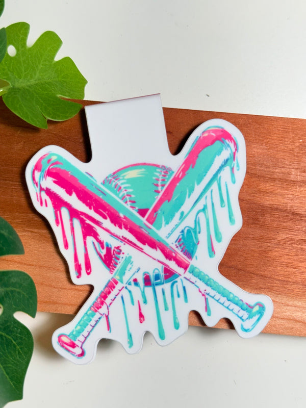 Pink & Blue Baseball Drip Magnetic Bookmark