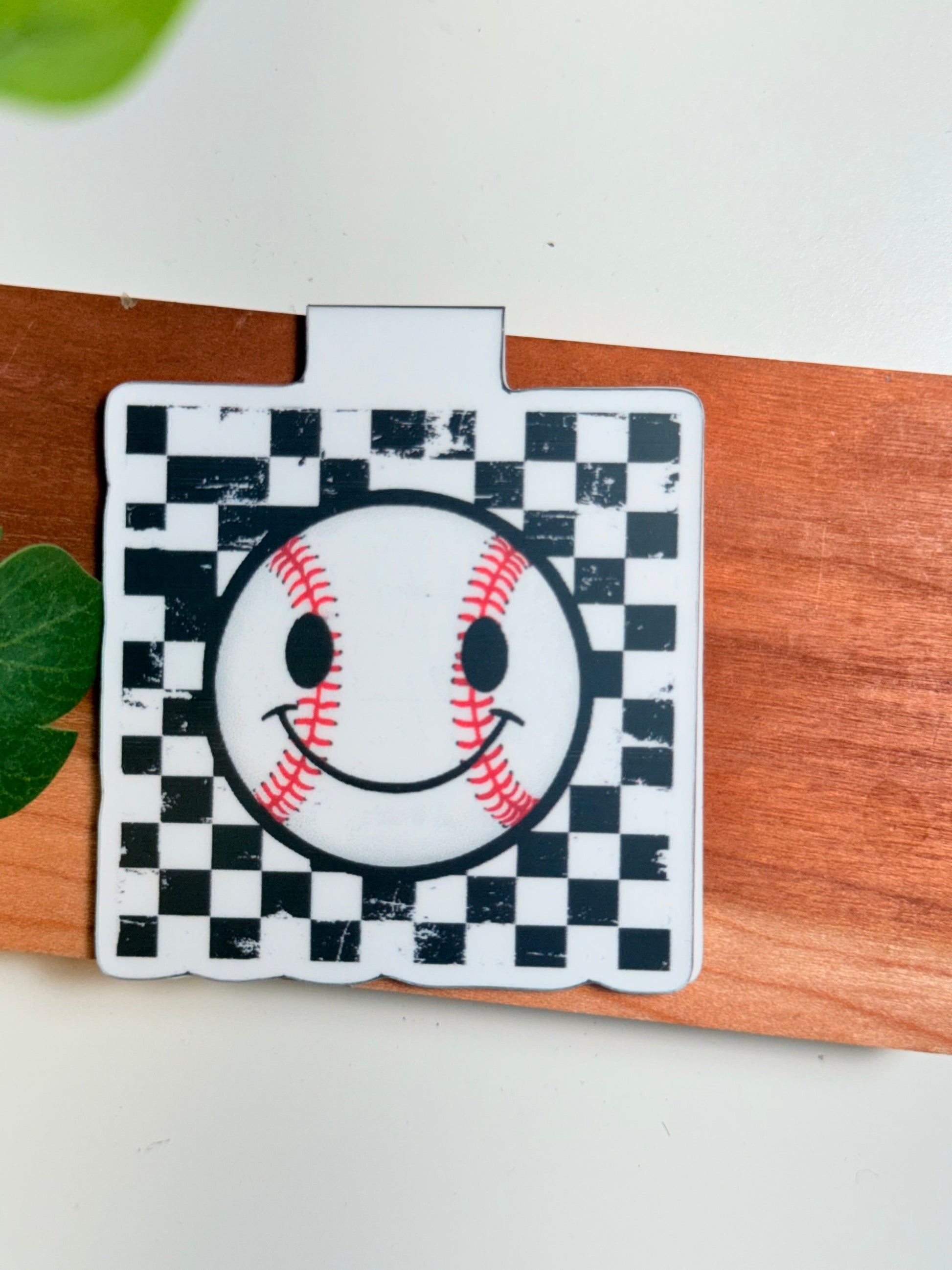 Checkered Baseball Magnetic Bookmark