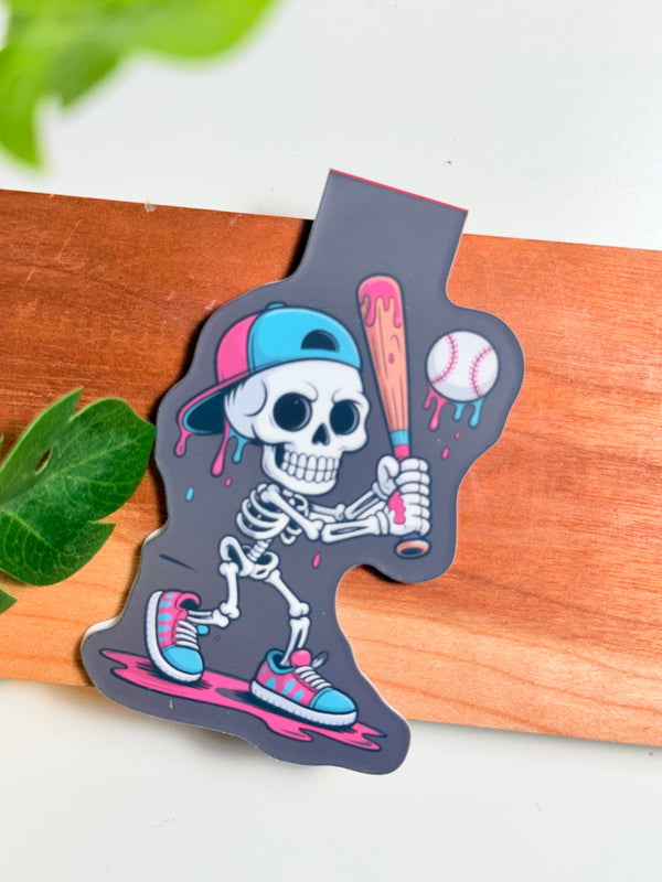 Skeleton Baseball Magnetic Bookmark