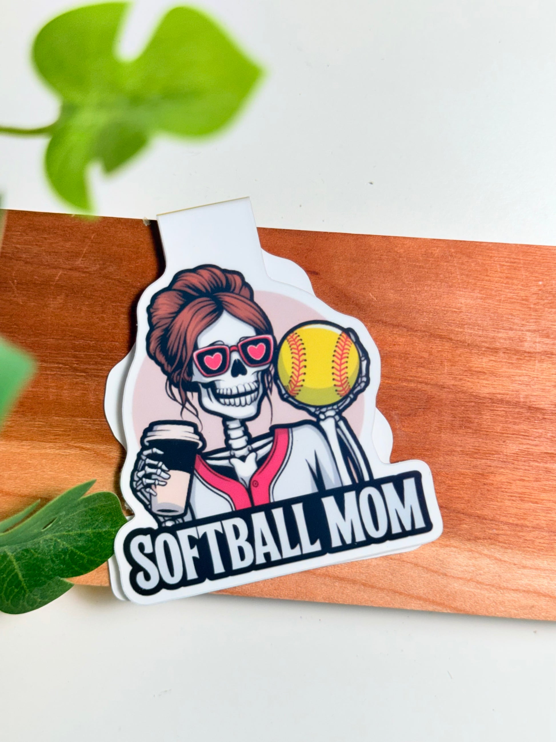 Skeleton-Softball Mom Magnetic Bookmark
