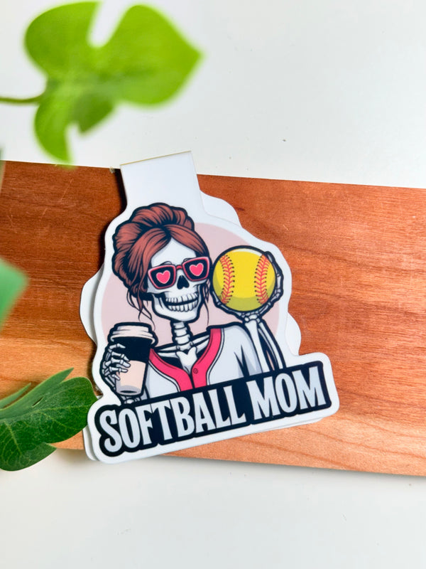 Skeleton-Softball Mom Magnetic Bookmark